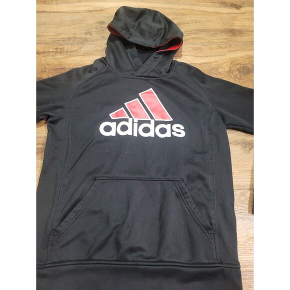 Adidas Youth Hoodie Black Red Logo Pullover Sweatshirt Size M 10/12 - Picture 3 of 7